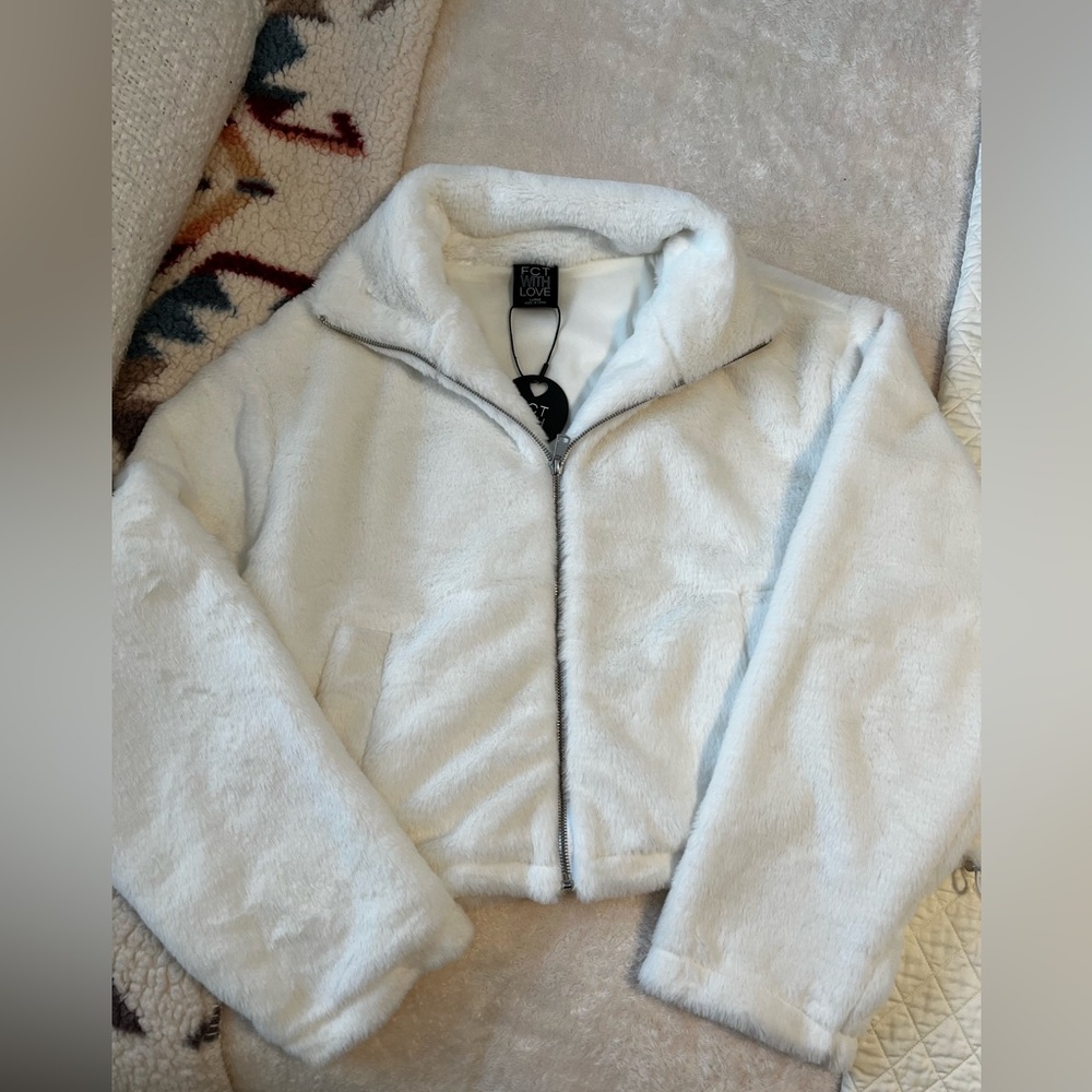 FCT With Love White Faux Fur Full Zip Coat NWT